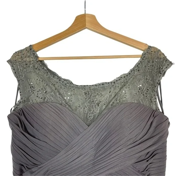 VM COLLECTION ILLUSION CAP SLEEVE RUCHED BUST BEADED FORMAL EVENING GOWN - Picture 7 of 16